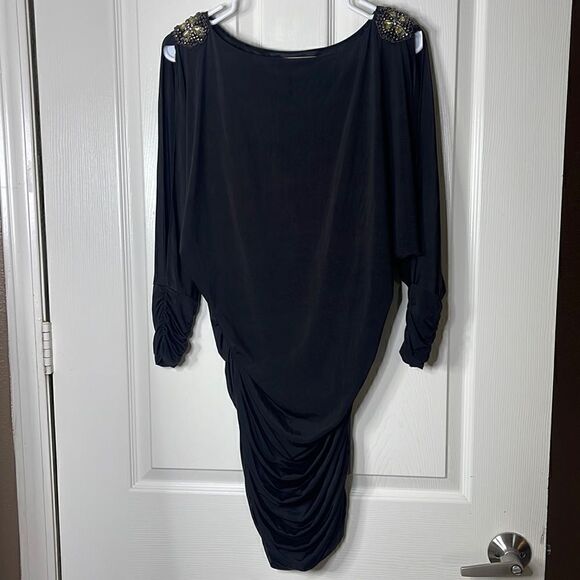 Aidan cold shoulder long sleeve gathered beaded cocktail dress size 2 - Picture 1 of 8